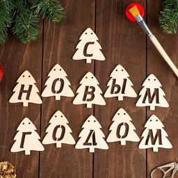 Цена за 2 шт. Деревянная гирлянда С Новым годом, 11шт, 63 х 70мм