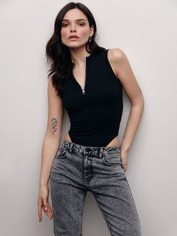 CONTE Боди в рубчик с воротником-стойкой на молнии LBD 1623 black black