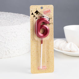 Цена за 2 шт. Свеча в торт на шпажке «Цифра 6», красная, 5 см