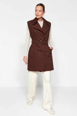Kahverengi Oversize Kemerli Trenckot Yelek TWOAW24YE00084 - Trendyolmilla фото 2