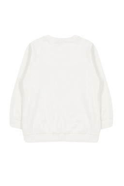 Ekru Erkek Cocuk Mevsimlik-Ince Kaplan Desenli Pamuklu Orme Sweatshirt TKDAW25SW00011
