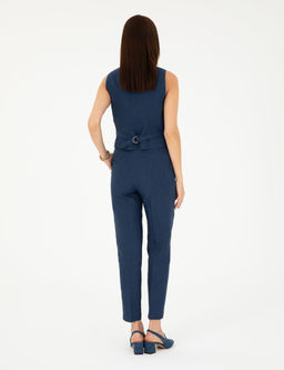 Lacivert Carrot Fit Keten Pantolon