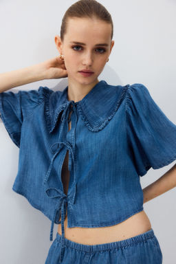 Blusa denim con lazadas - H&m фото 2