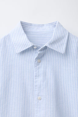 CAMISA RAYAS CON ALGOD?N Y LINO / Azul - Zara фото 4