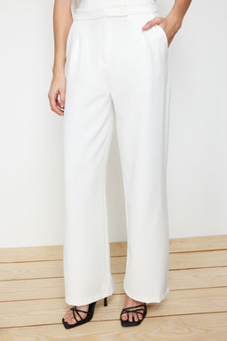 Ekru Wide Leg/Genis Paca Yuksek Bel Dokuma Kumas Pantolon TWOAW22PL0066