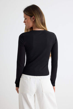 Siyah Pamuklu Esnek Kare Yaka Fitted/V_cuda Oturan Esnek Bluz TWOAW24BZ00165 - Trendyolmilla фото 5