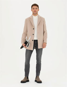 Bej Ekstra Slim Fit Y_n Kar___ml_ Ka_e Kaban - Pierre cardin фото 4