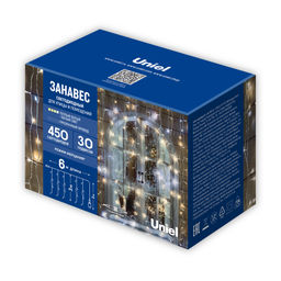 ULD-C6030-450/TTK WARMWHITE-WHITE IP44 Занавес светодиодный с эффектом мерцания, 6х3м. Соединяемый. 450 светодиодов. Теплый белый и белый свет. Провод прозрачный. TM Uniel