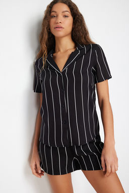 Trendyolmilla Siyah Cizgili Viskon Sortlu Dokuma Pijama Tak?m? THMSS24PT00012 фото 2