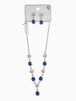 Набор 2 пред-а: серьги, колье "Вечерний шик" овал, цвет бело-ярко-синий в серебре