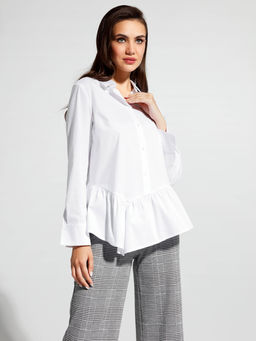 CONTE Однотонная хлопковая рубашка с ассиметричной баской LBL 1040 white