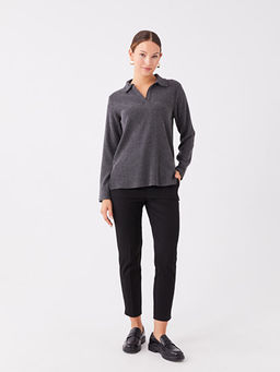 Polo Yaka D?z Uzun Kollu Kad?n Ti??rt