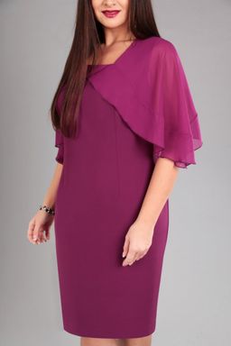 Фиолетовое платье праздничное до колена с коротким рукавом - Almond фото 2
