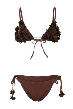 Kahverengi Ucgen Cicek Aplikeli Normal Bel Regular Bikini Tak?m? TBESS26BT00073