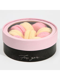 Коробка для макарун, кондитерская упаковка тубус с окном, For you 16×16×5 см