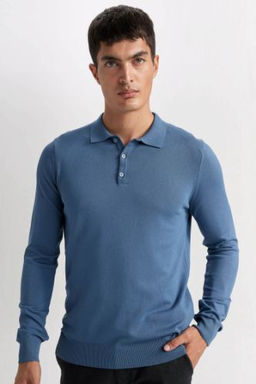 Standart Fit Normal Kesim Polo Yaka Yumusak Dokulu Premium Triko Kazak