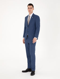 Koyu Mavi Slim Fit Y_n Kar___ml_ Tak_m Elbise