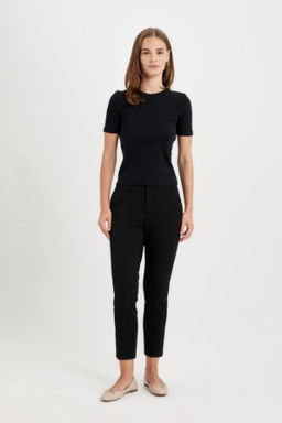 Klasik Chino Pantolon Normal Bel Siyah Basic Duz Cepli Bilek Boy