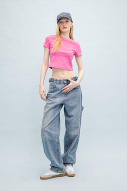 Базовая футболка классного кроя в рубчик с короткими рукавами - Defacto фото 2