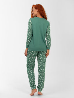 Пижама женская кулирка с брюками "ЗИМНИЙ ЛЕС" ЗЕЛЕНЬ