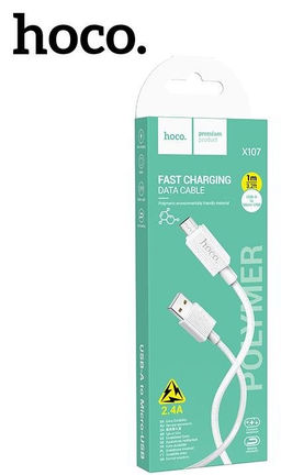 Кабель microUSB - USB, 1 м, "X107 Favor", В КОРОБКЕ (6942007626286) "HOCO", белый, 2.4А