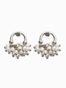 Серьги жемчуг «Виноград», белые в серебре