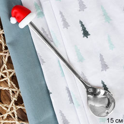 Ложка чайная серебро силикон Шапка Деда Мороза / B-112 /уп 450/ Новогодняя