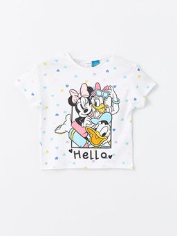 Bisiklet Yaka K?sa Kollu Minnie Mouse Bask?l? K?z Bebek Ti??rt