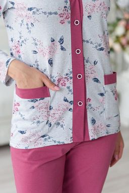 Пижама женская из жакета и брюк из кулирки Эльза цветы, брусничный - Амадэль фото 6