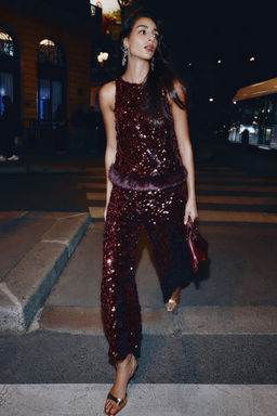 SEQUIN TOP WITH FAUX FUR HEM