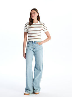 Bisiklet Yaka ?izgili K?sa Kollu Kad?n Triko Kazak - Waikiki фото 3