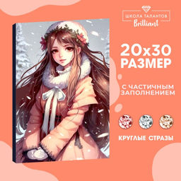 Алмазная мозаика на новый год с частичным заполнением на холсте «Снежная красавица», 20×30 см, набор для творчества