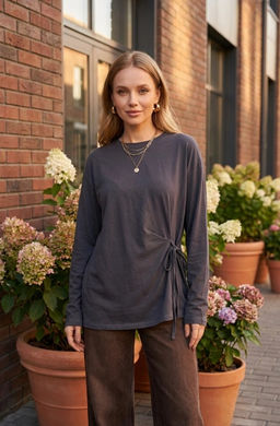 K13468 Лонгслив OVER SIZE (хлопок) ГРАФИТ