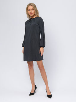 Платье темно-синее в горох длины мини с бантиком - 1001dress фото 2