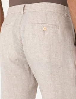 Bej Carrot Fit Ekose %100 Keten Spor Pantolon