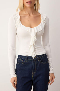 Ekru F?rf?rl? Fitted/Vucuda Oturan Orme Bluz TWOAW26BZ00287