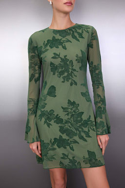 Cok Renkli Flok Bask?l? Bodycon Mini Tul Flare Kollu Astarl? Esnek Orme Elbise TWOAW26EL00029 - Trendyolmilla фото 9