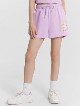 Шорты для девочек лиловые с надписью good vibes only - Mark formelle фото 2