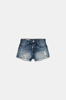 SHORTS DENIM TRF TIRO ALTO ROTOS / Marino - Zara фото 4