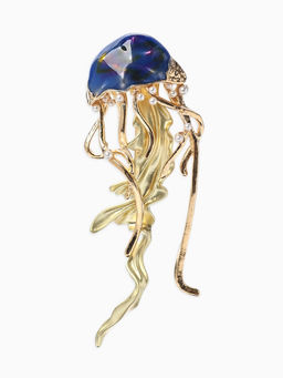 Брошь «Медуза» морская, цвет синий в золоте