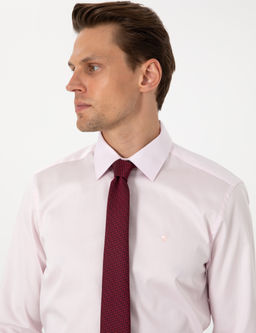 A__k Pembe %100 Pamuk Parlak Saten Slim Fit Uzun Kollu Basic G_mlek