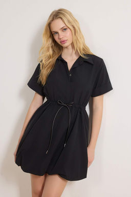 Siyah Bagc?kl? Mini Balon Etek Detayl? Dokuma Elbise TWOSS26EL00115