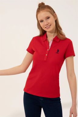 Женская красная футболка с воротником-поло - U.s. polo assn фото 3