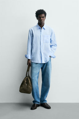 CAMISA REGULAR FIT LINO - ALGOD?N / Celeste