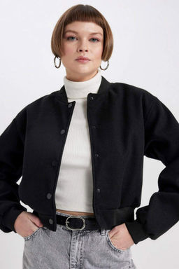 Kolej Yaka Duz C?tc?t Kapamal? Kase Bomber Ceket - Defacto фото 2