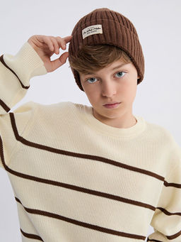 Bisiklet Yaka ?izgili Erkek ?ocuk Triko Kazak