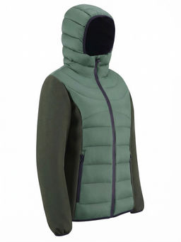 Куртка женская гибридная стёганая с капюшоном с графеновой подкладкой цвета хаки 9630_1Kh