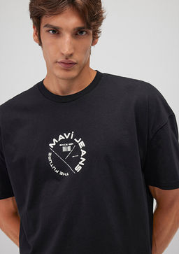 Mavi Jeans S?rt Bask?l? Siyah Tisort