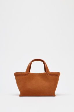 MINI TOPSTITCHED SPLIT SUEDE TOTE BAG - Zara фото 2