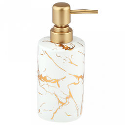Набор для ванной "Мрамор" 4 предмета: дозатор для мыла 360мл, д7см, h17,8см; мыльница 11,3х7,8х2,4см; стакан для зубных щеток с разделителем 330мл, д7см, h10,7см, стакан 290мл, д6,3см, h11см; фурнитура пластик "под золото", глянцвая глазурь, белый/зо